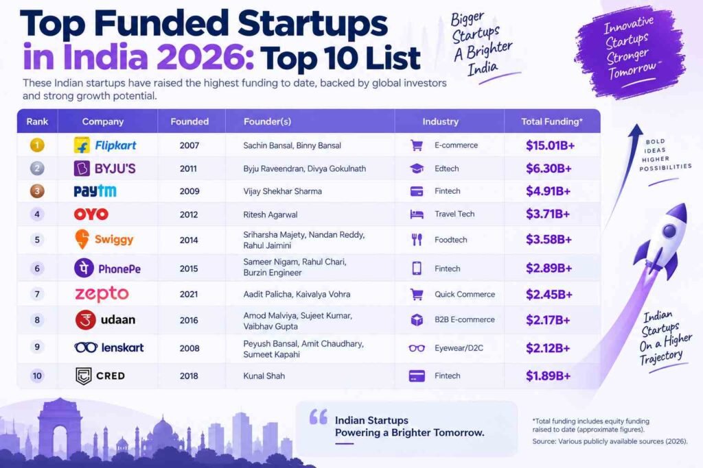 Top Funded Startups in India 2026: 10 Indian Startups That Raised the Most Funding