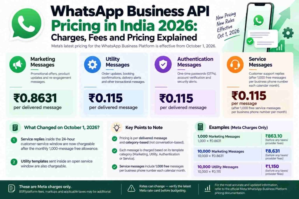 WhatsApp Business API Pricing in India 2026: Charges, Fees and Pricing Explained